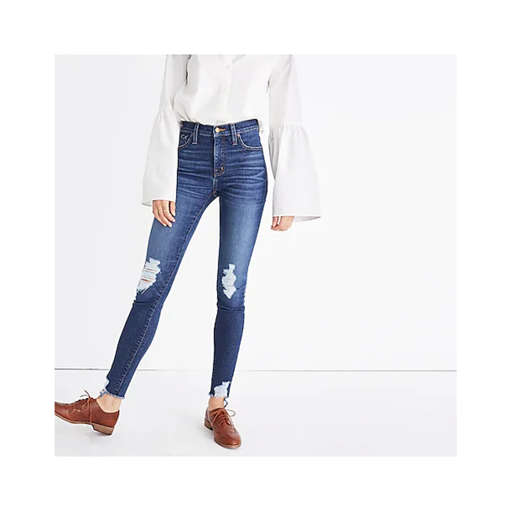 Madewell Womens 9" High-Rise Destructed Edition Skinny Denim Jeans Blue Size 25